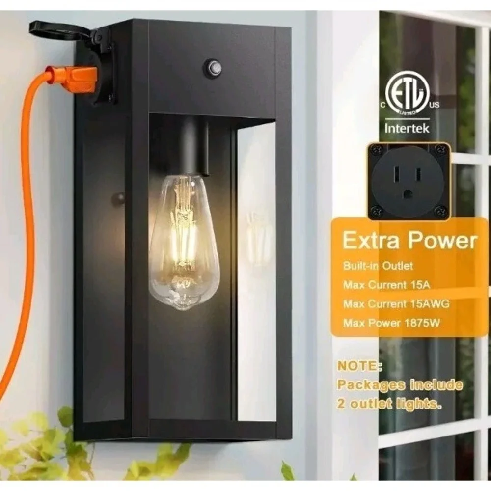 OYKYOHEI Clear Glass Metal Body Modern 120V Wall Lamps Black W/outlet Dusk2dawn